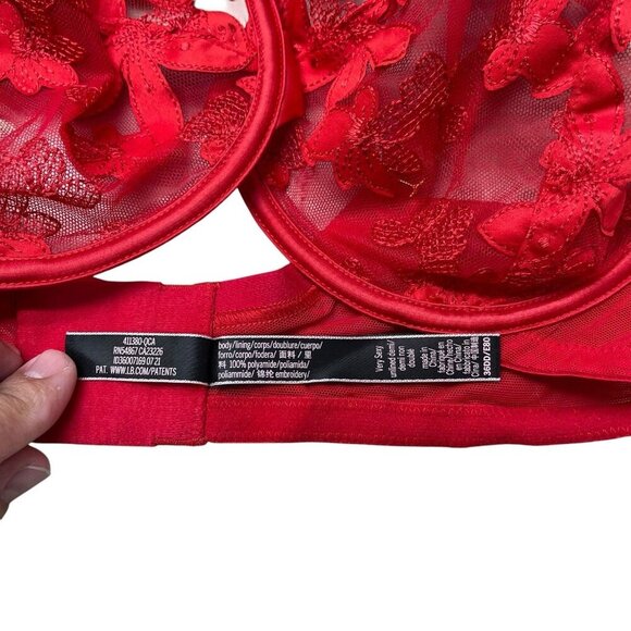 Victoria’s Secret Floral Embroidery Bra Very Sexy Unlined Demi Red 36DD Sheer - Picture 5 of 8